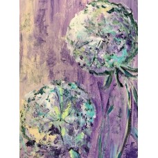 Dandelions and a butterfly - original, acrylic painting on canvas 75 * 95 cm, wildflowers, summer sunset, artist Marina Stognieva